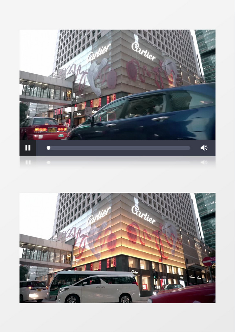 建筑大楼的灯光和道路上的车流实拍视频素材