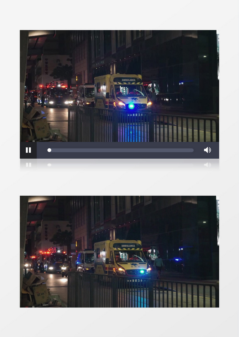 在道路上闪烁着灯光的救援车实拍视频素材