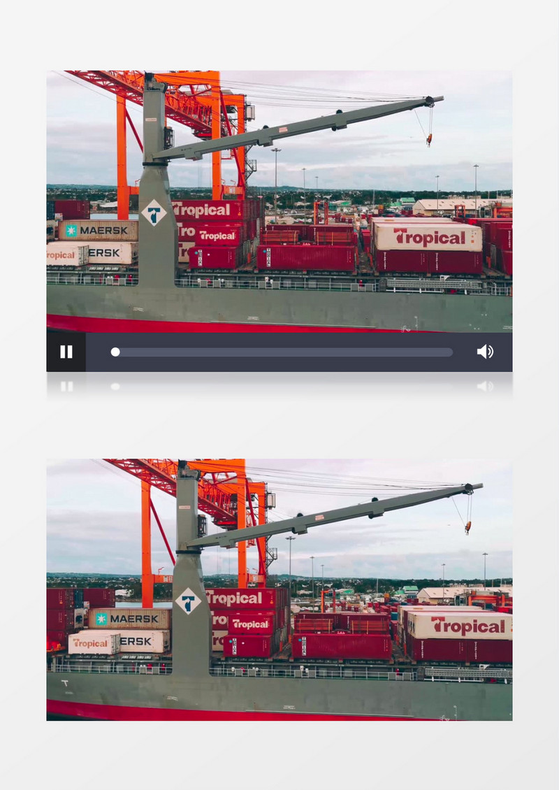 码头堆放整齐的货箱和大吊车实拍视频素材