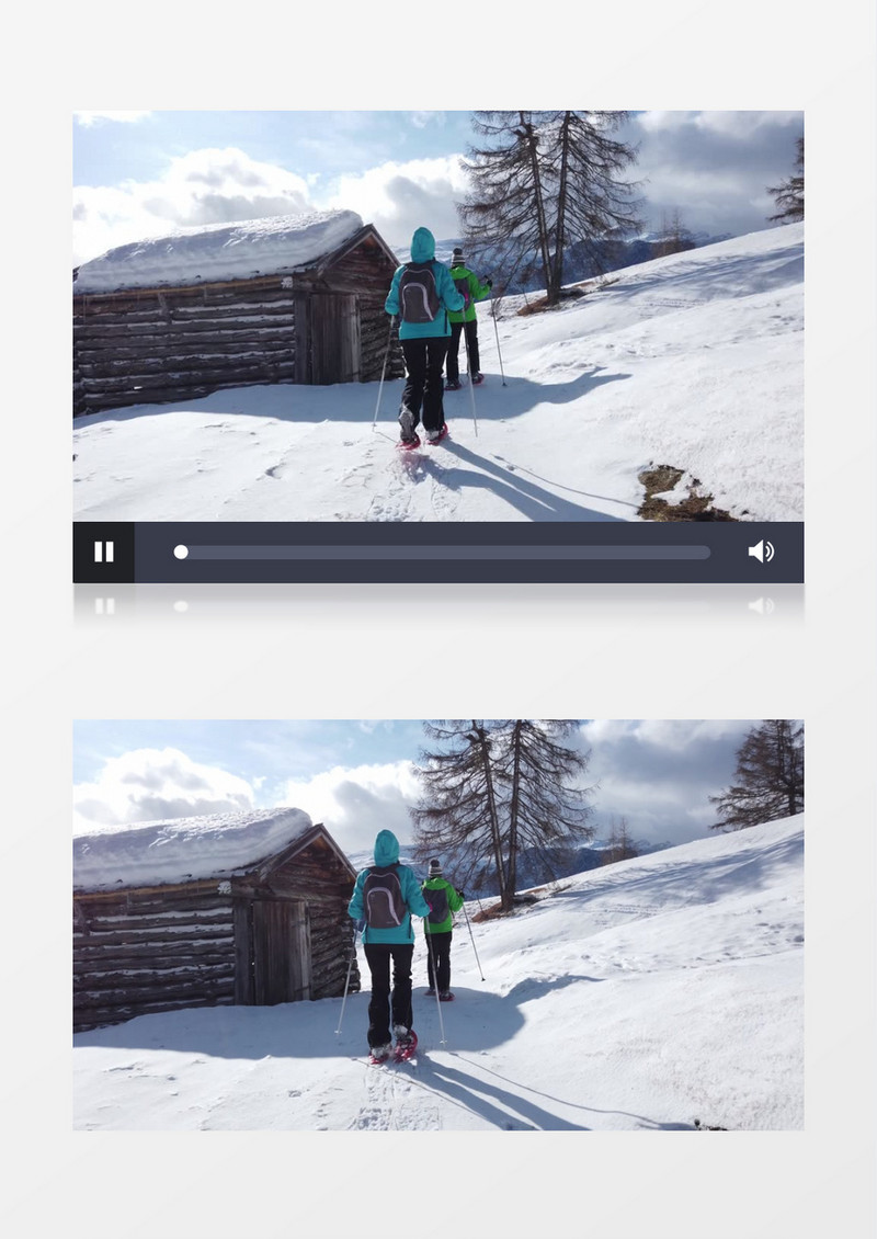 两个滑雪者在雪地上漫步实拍视频素材