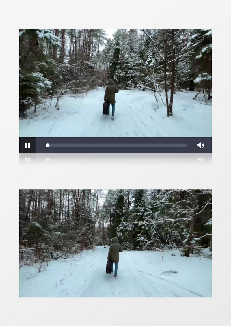 男人漫步在冰雪覆盖的丛林中实拍视频素材