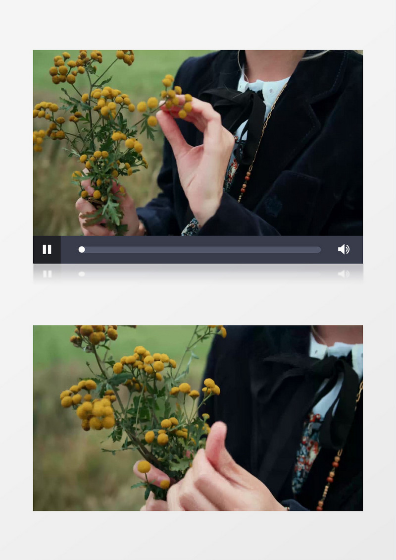 女人在抚摸手中的小雏菊实拍视频素材