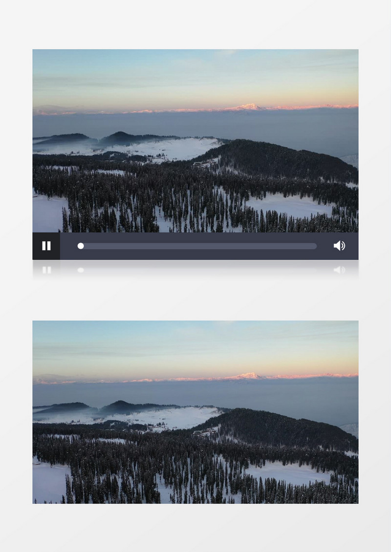 航拍丛林被大雪覆盖的俯瞰景色实拍视频素材