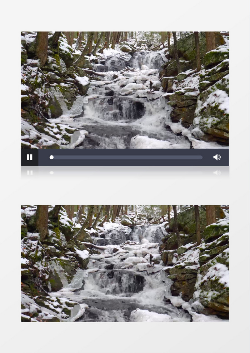 冬季溪水周边的冰雪景色实拍视频素材