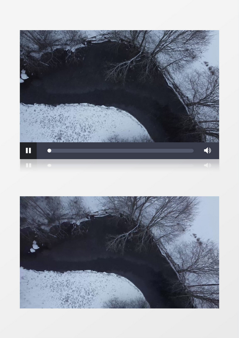 航拍被大雪覆盖的丛林和溪水实拍视频素材