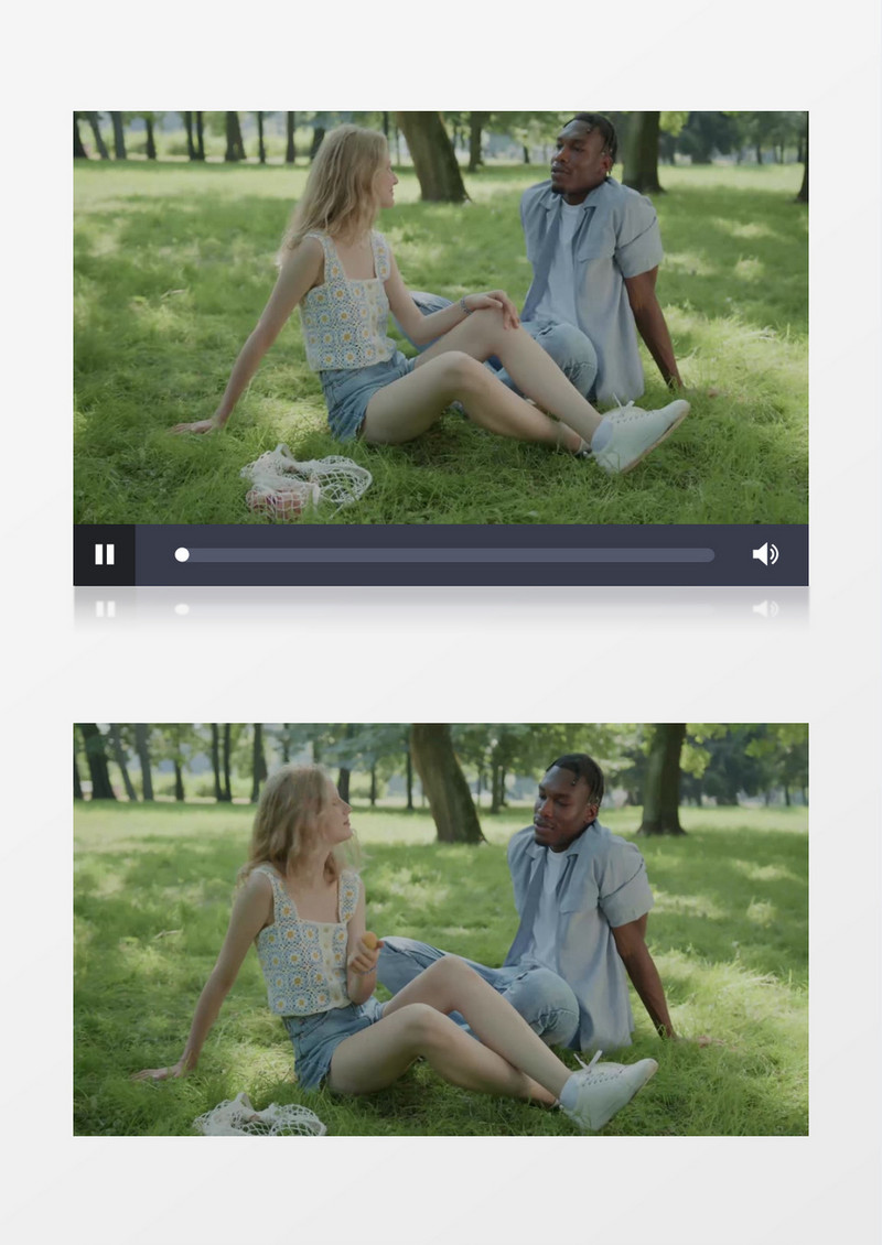 一对情侣在公园野餐攀谈实拍视频素材