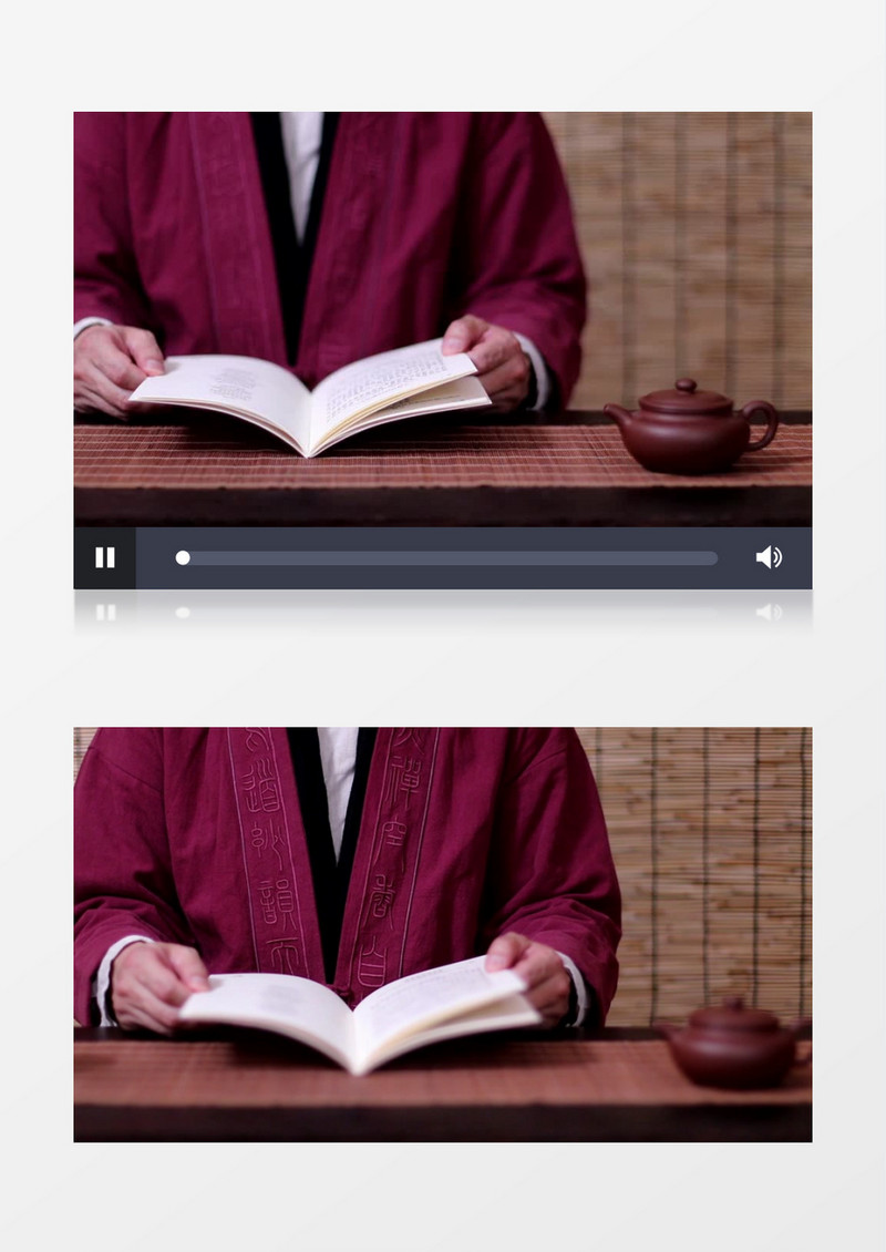 一个男人穿着禅服在看书实拍视频素材