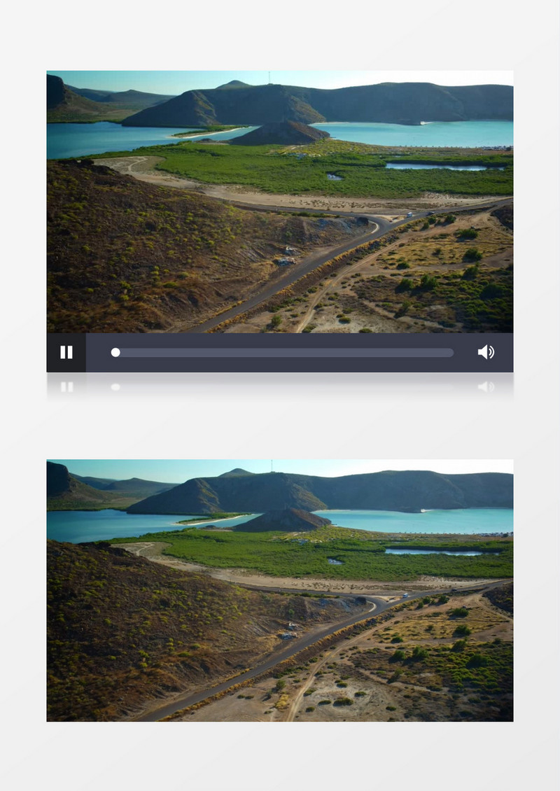 航拍碧绿的湖泊和旁边的景象实拍视频素材
