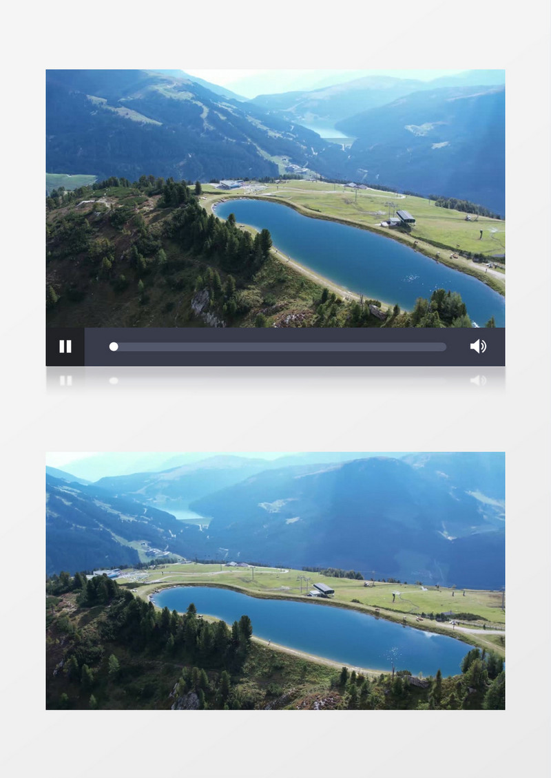 航拍山顶上的湖水和山丘风光实拍视频素材