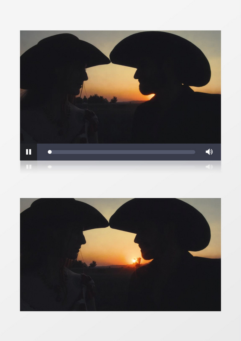 夕阳下一对情侣亲密对视剪影实拍视频素材