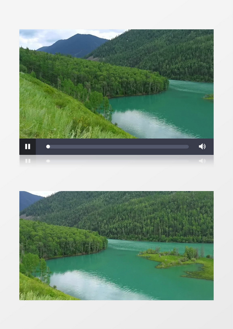 茂盛的山林和山脚下静谧的湖泊实拍视频素材