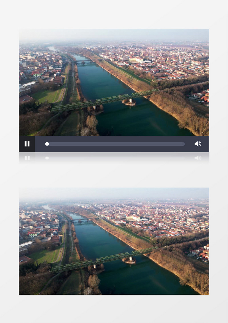 航拍河道两边的城市景观实拍视频素材