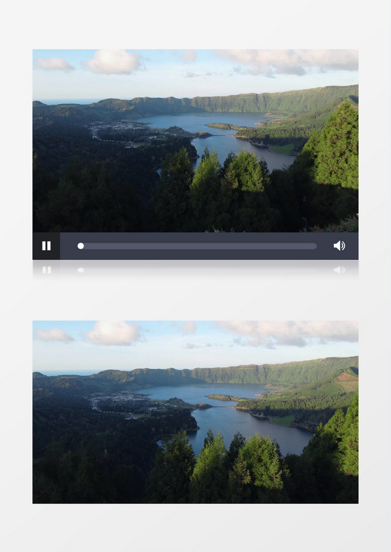航拍被山包围的湖泊实拍视频素材