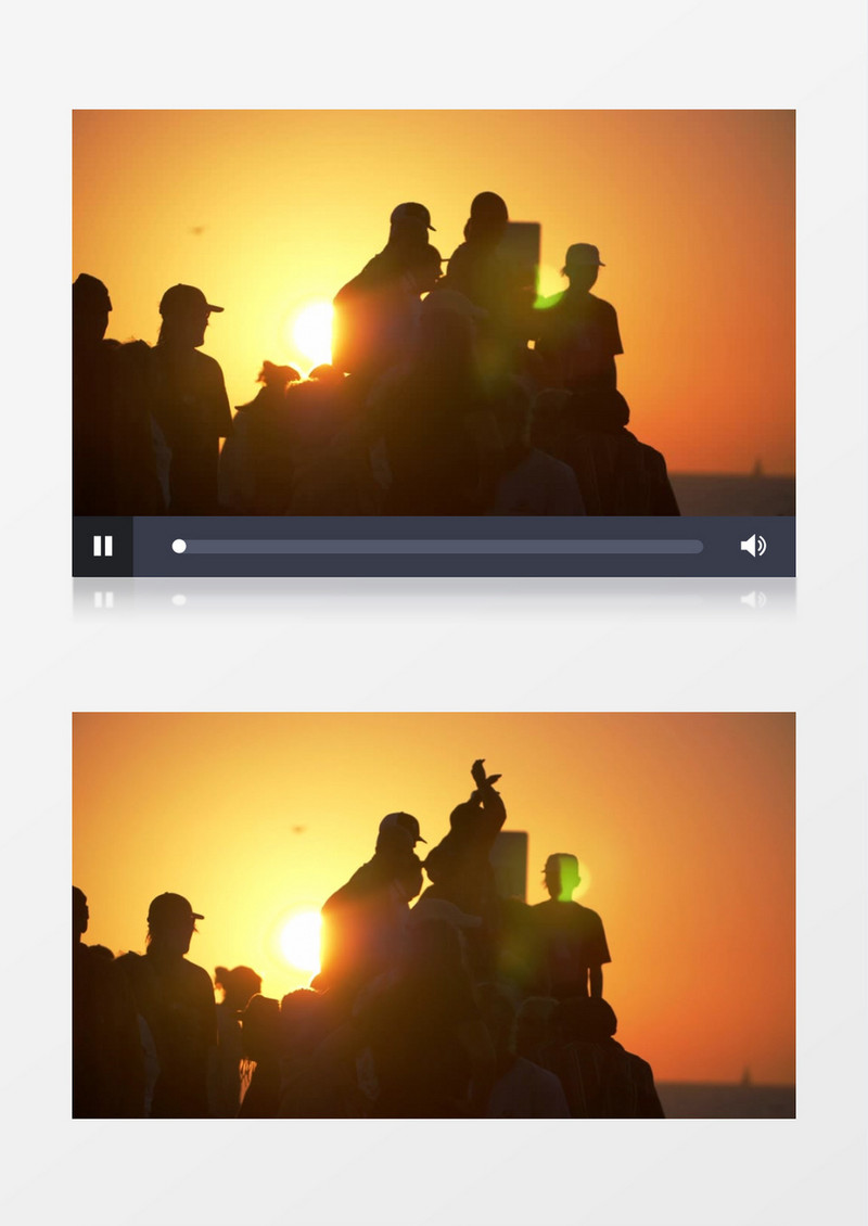 一群人在夕阳下的剪影实拍视频素材