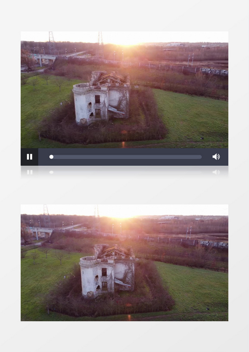 郊区草地上破旧的建筑物实拍视频素材