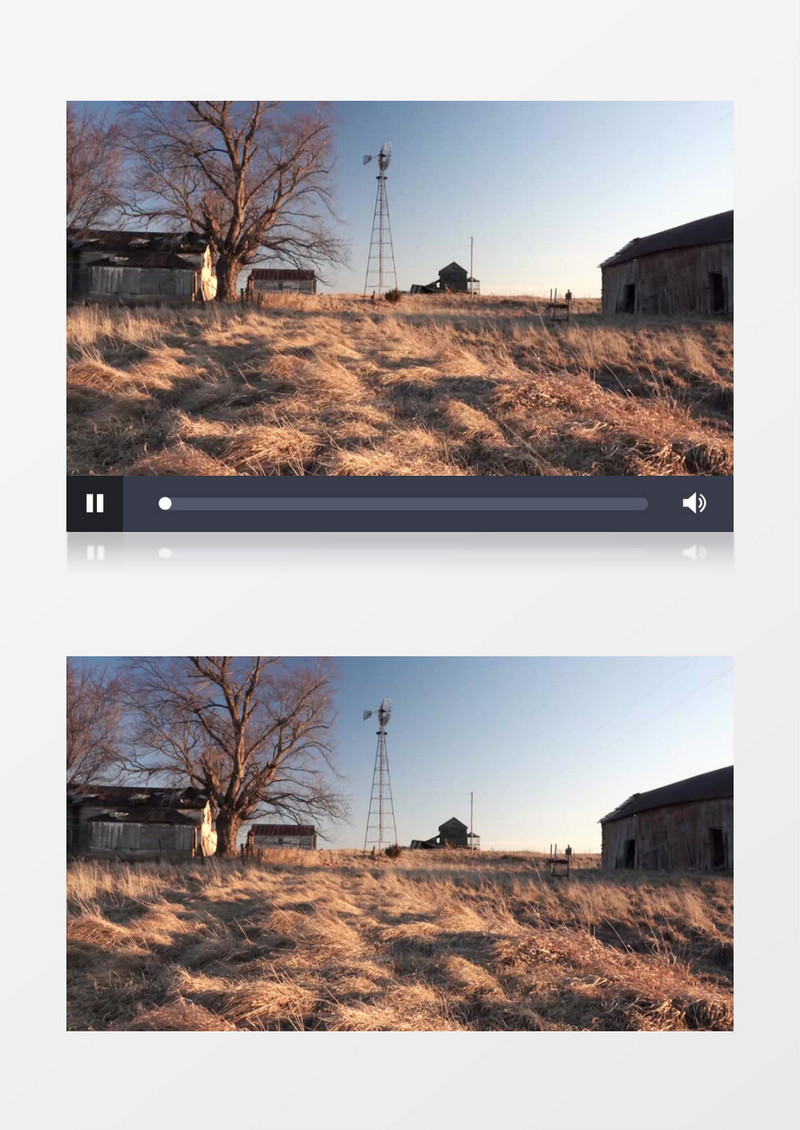 郊外随风转动的风车和干枯的草地实拍视频素材
