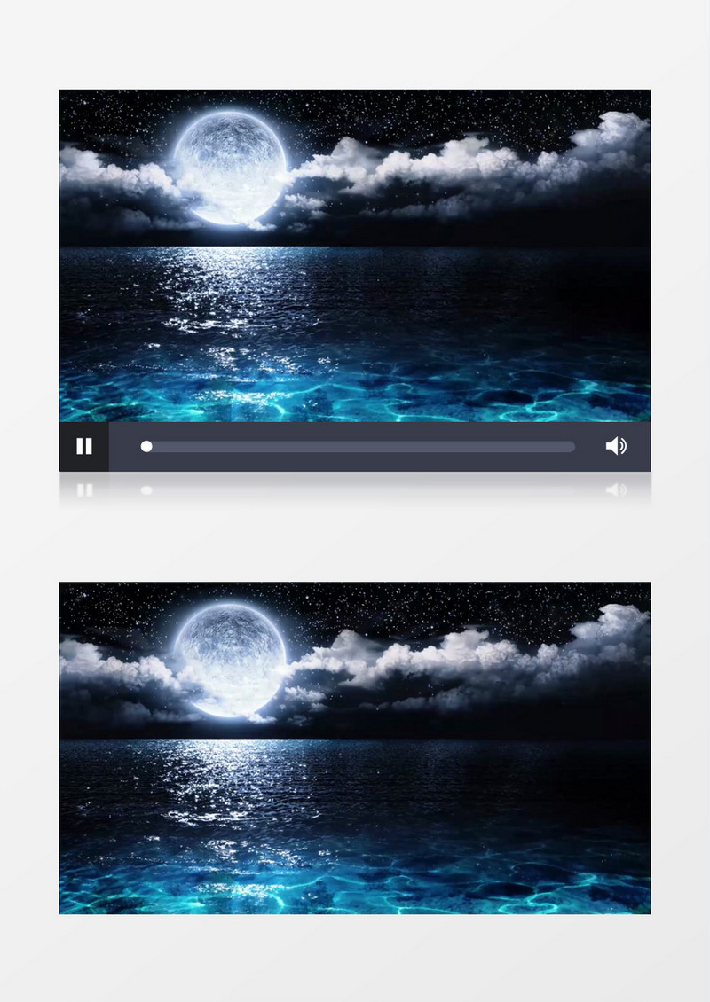 蓝色梦幻月亮投射水面背景视频素材有音乐
