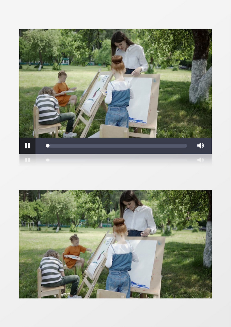 老师带着孩子们在公园画画实拍视频素材