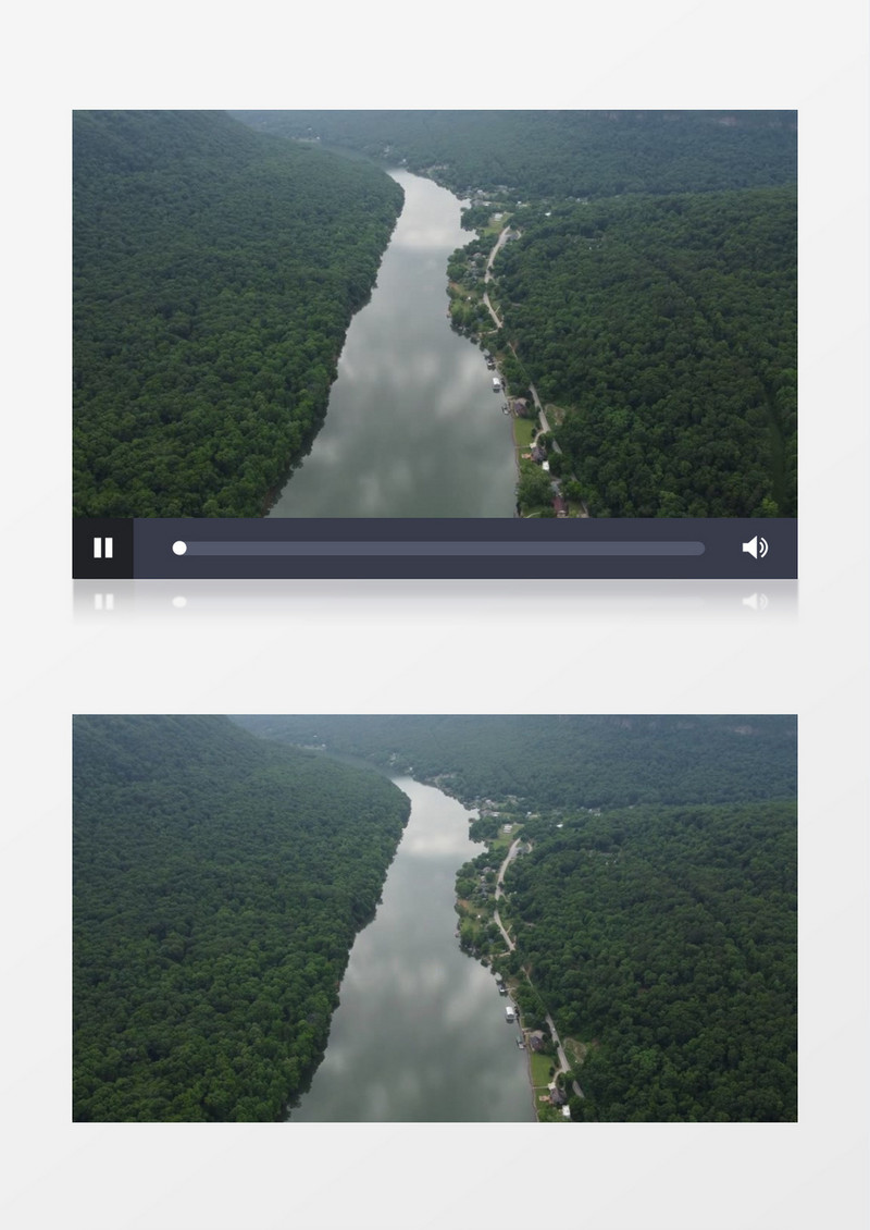 茂密的山林中间有条河流实拍视频素材