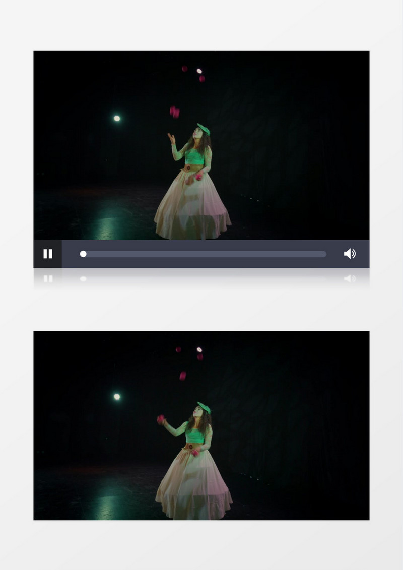 一个美女杂技演员在表演抛苹果实拍视频素材