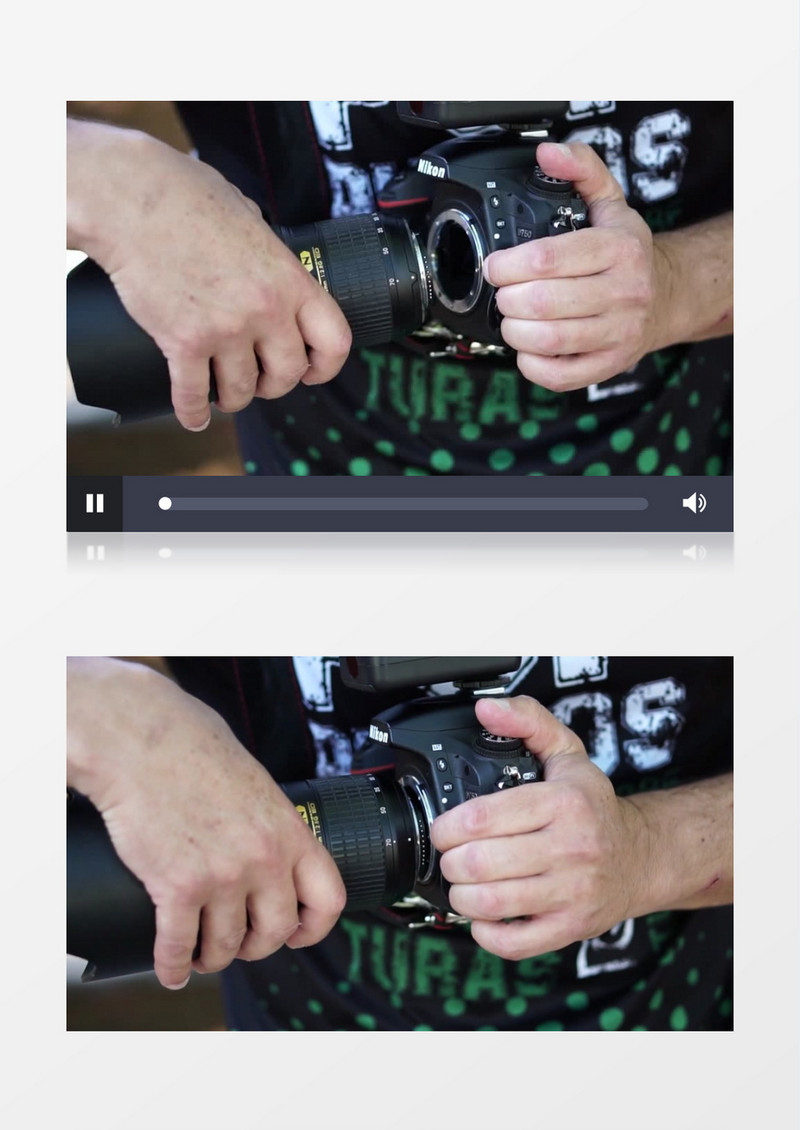 摄影师给相机安装镜头实拍视频素材