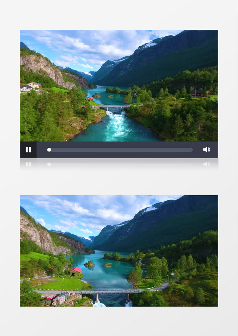 航拍美丽山景和山脚下的溪水实拍视频素材