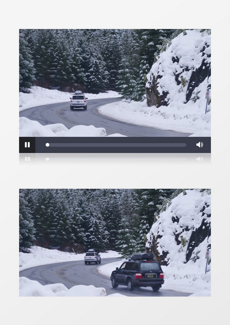 在雪天缓缓行驶的车辆实拍视频素材