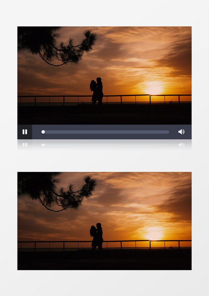 一对情侣在夕阳下拥吻剪影实拍视频素材