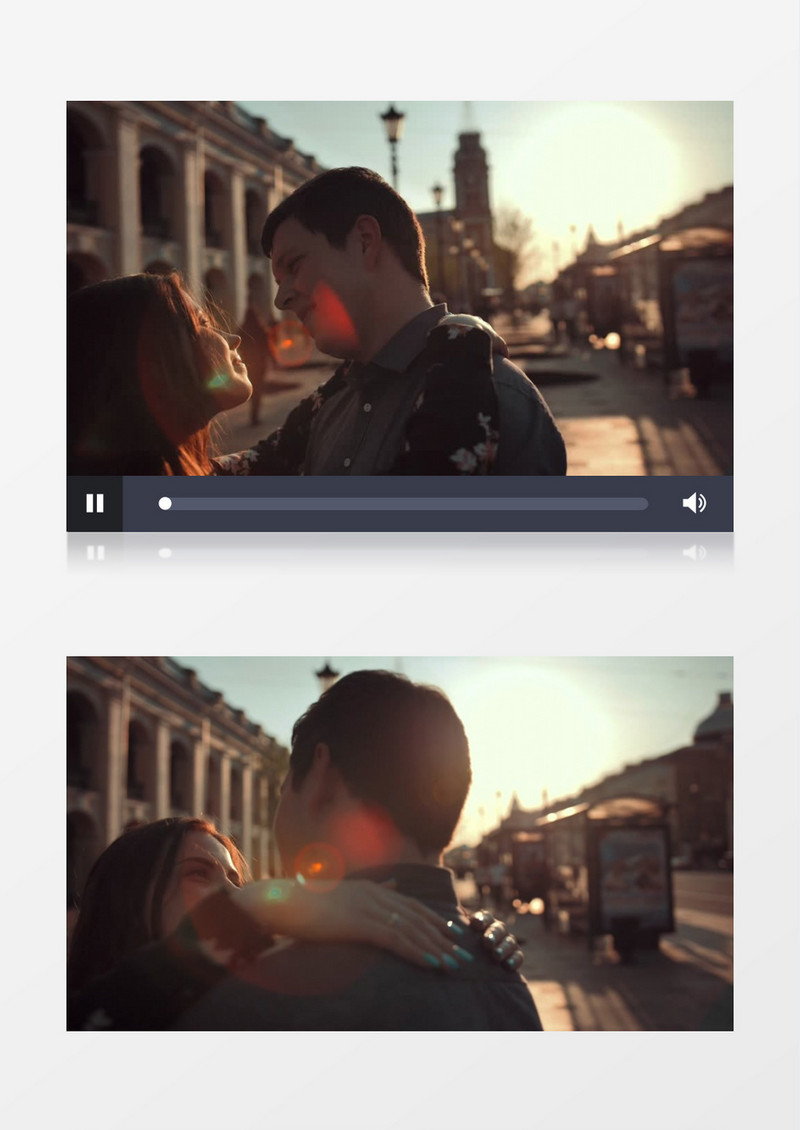 一对情侣在夕阳下亲密的拥抱实拍视频素材