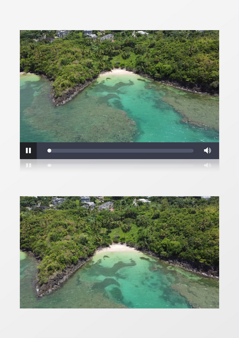 碧绿的海水和岸边的绿植景象实拍视频素材