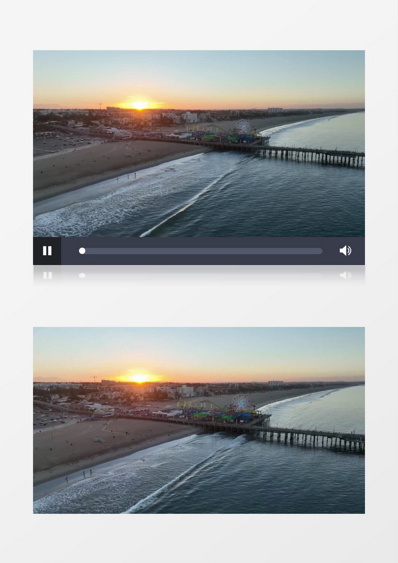 夕阳下的海景和海岸上的桥梁实拍视频素材