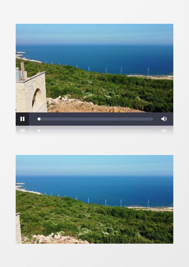 海边的植被和海天一线的景色实拍视频素材