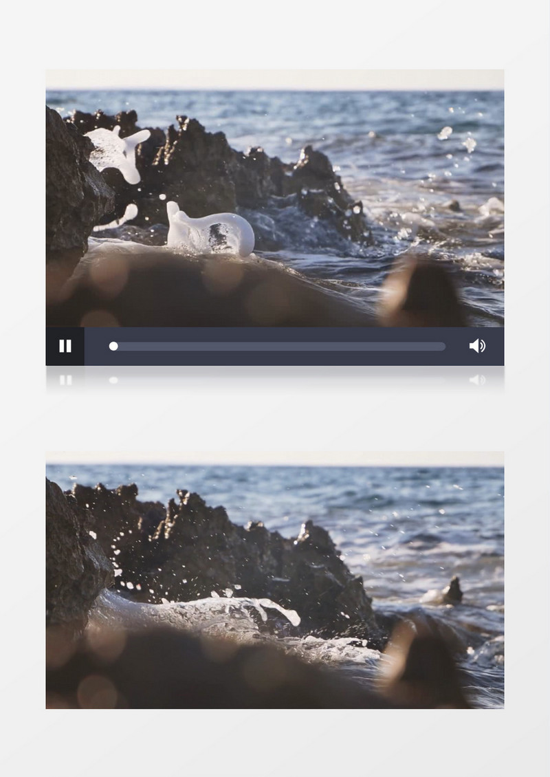 海水拍打到礁石上激起的水花实拍视频素材