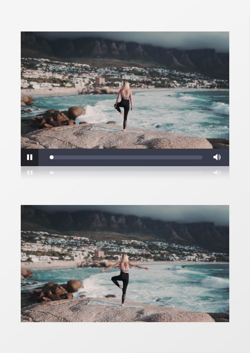 美女在海边的瑜伽垫上做瑜伽实拍视频素材实拍视频素材