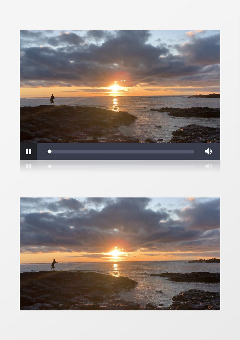 男人在夕阳下海钓实拍视频素材