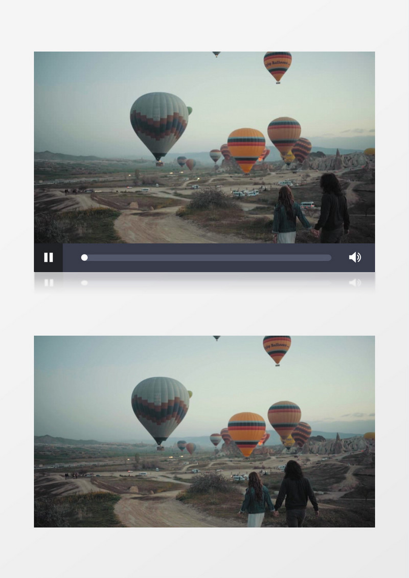情侣牵手走在热气球基地实拍视频素材