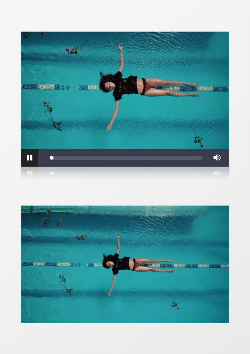 由近及远拍摄女子躺在仰浮在泳池实拍视频素材