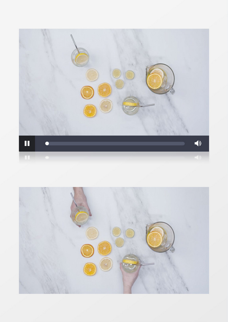 人们端走桌子上的柠檬水实拍视频素材