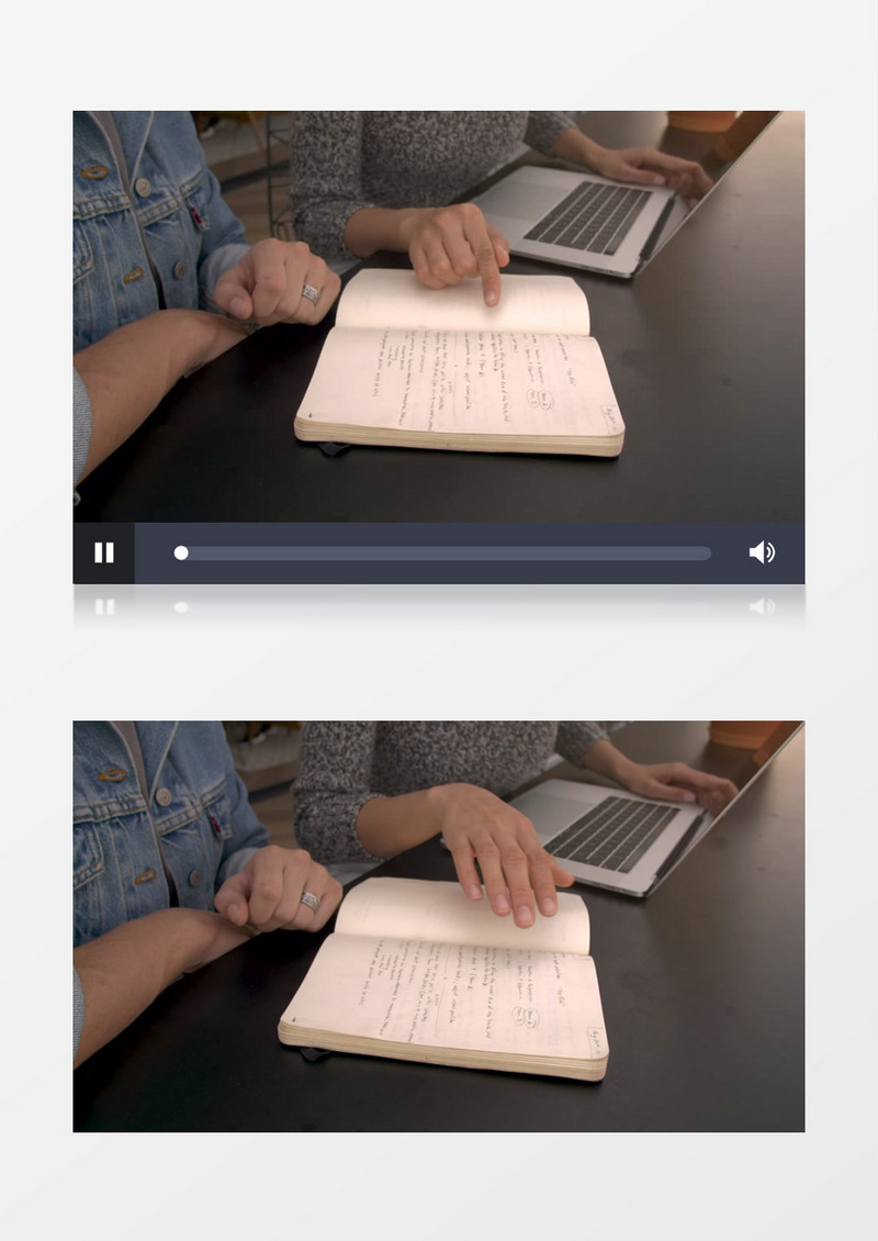 两个白领在对照笔记用电脑工作实拍视频素材