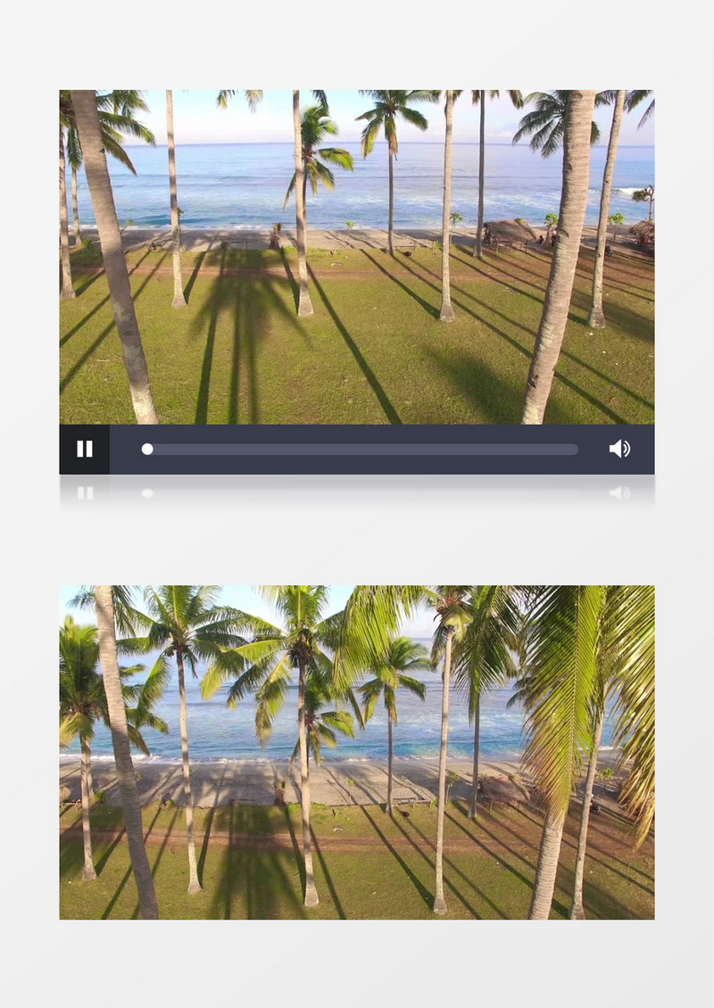 航拍沙滩上的椰树及翻腾的海浪实拍视频素材