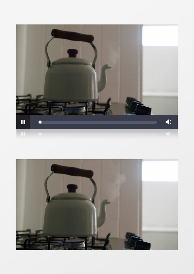 烧开的水壶在炉灶上冒出热气实拍视频素材