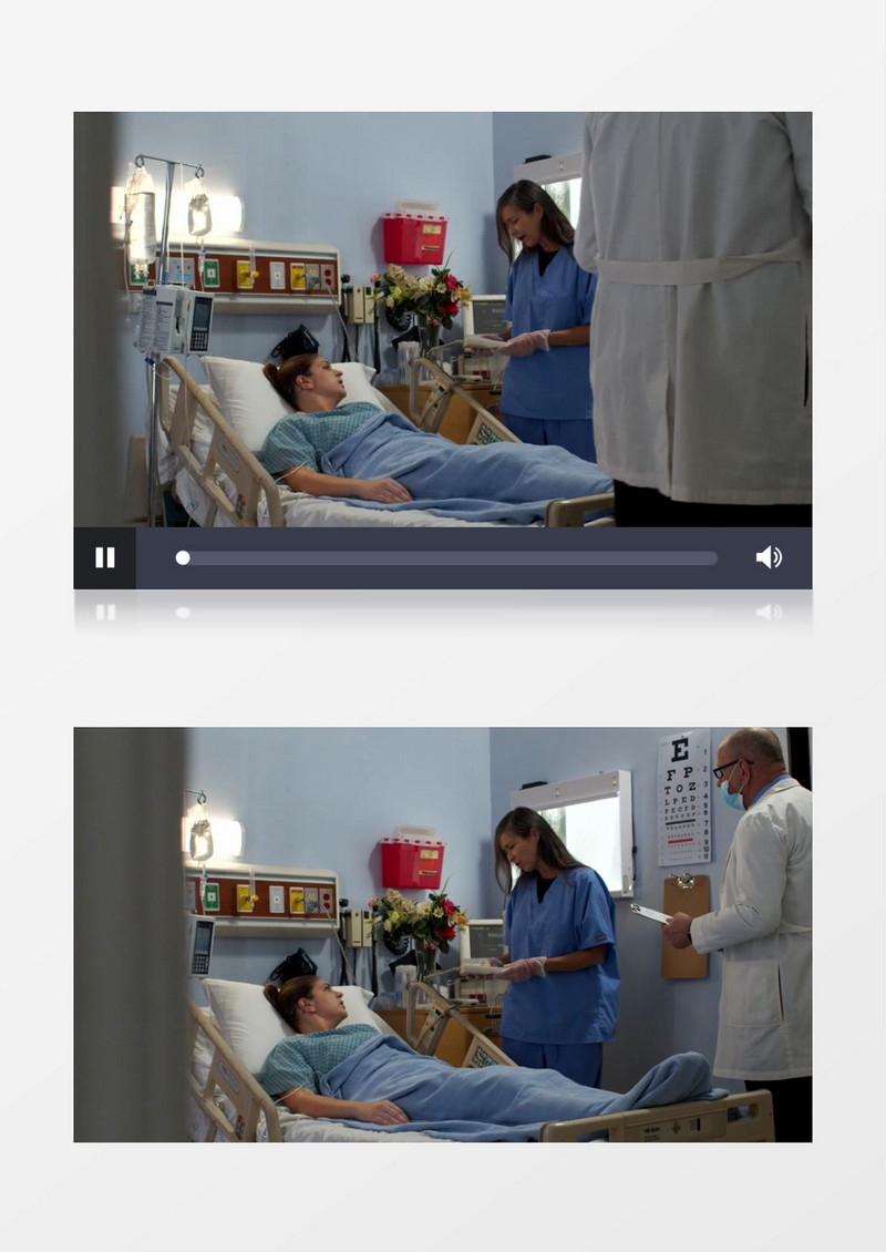 医生和护士在与病床上的病人交流实拍视频素材
