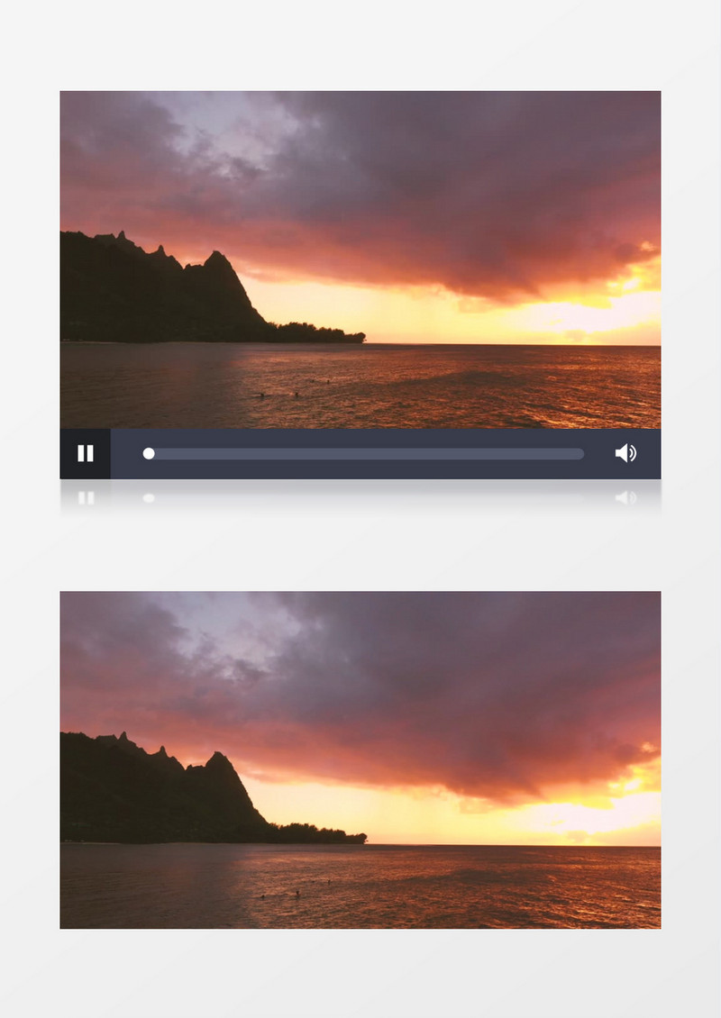 夕阳照耀着摇晃的海水及远处的山峰实拍视频素材