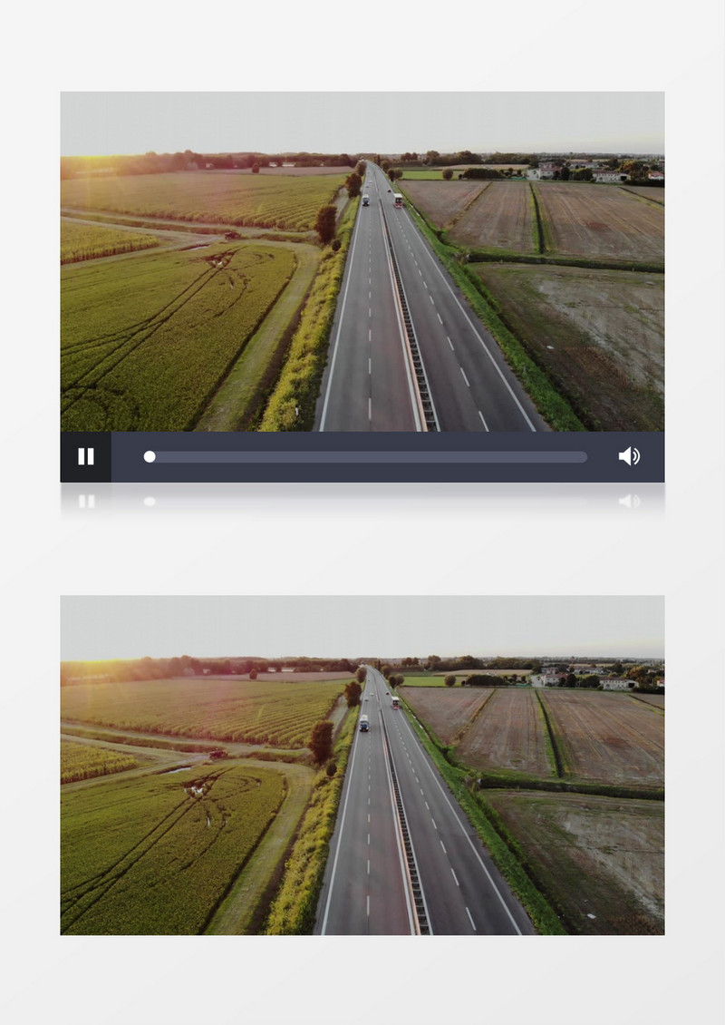 航拍公路上飞驰的汽车及两侧的田地实拍视频素材