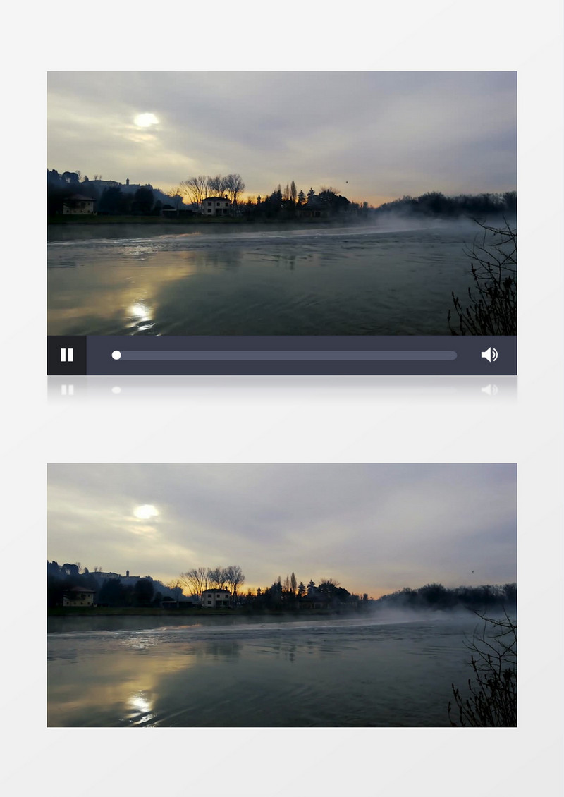 夕阳下小镇旁的湖水缓缓流淌实拍视频素材
