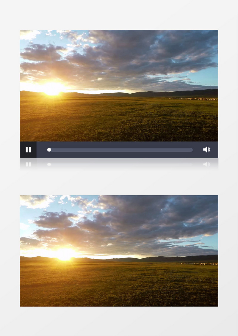 蓝天白云夕阳照耀着广阔的草地实拍视频素材