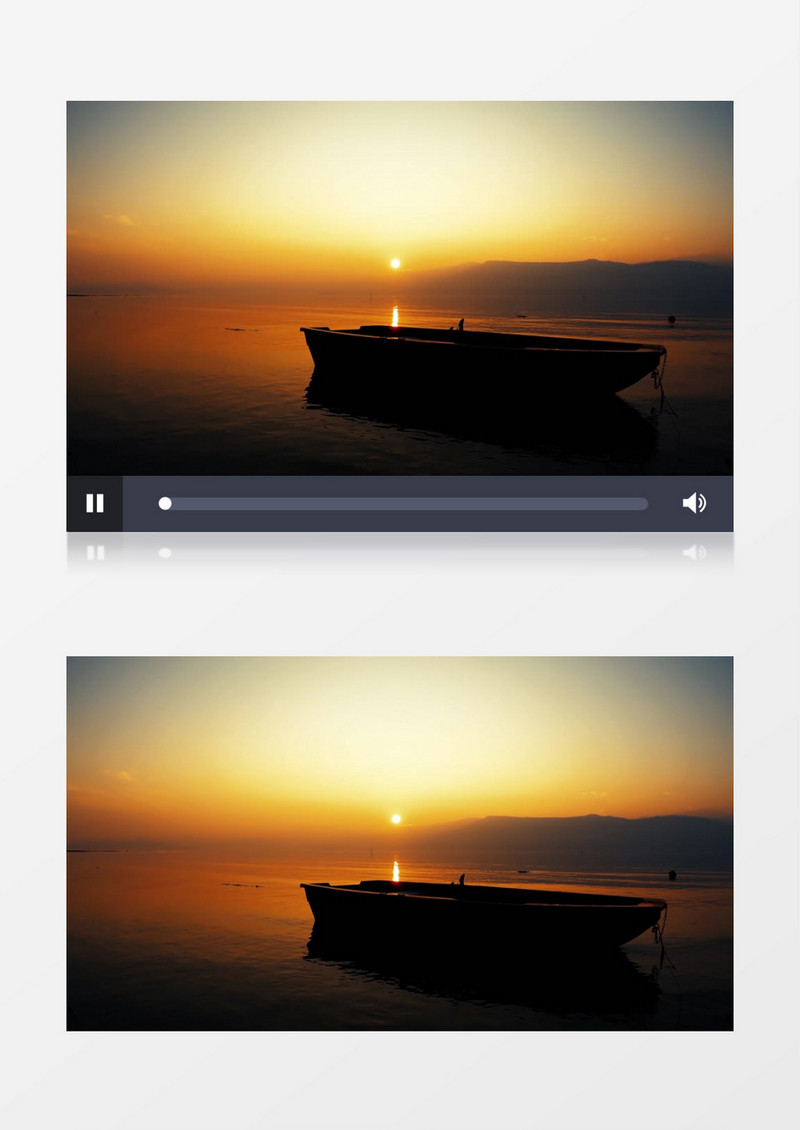 小船在夕阳映照的湖水上轻轻摇晃实拍视频素材