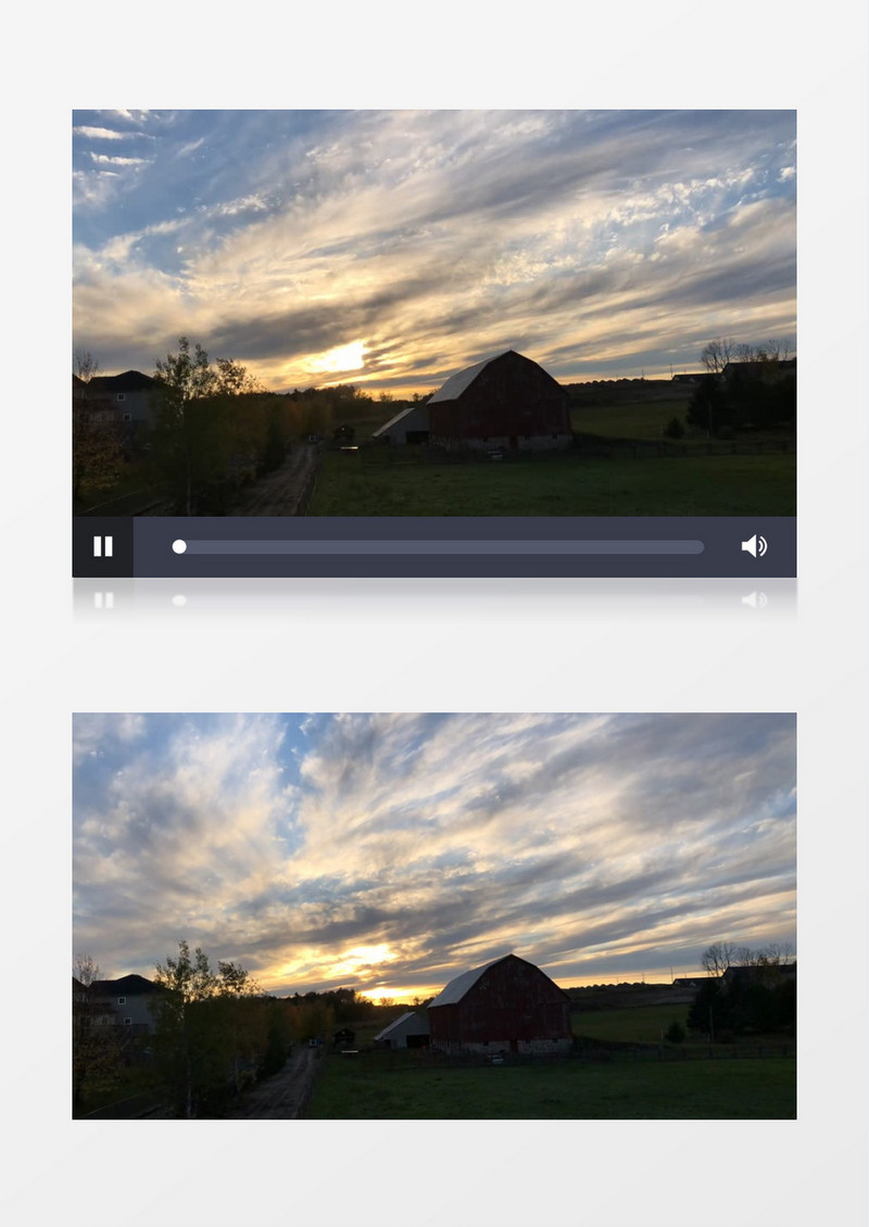 蓝天白云夕阳下的乡村实拍视频素材
