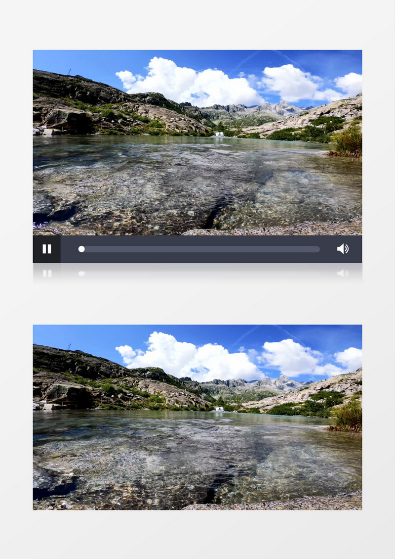 蓝天白云下的潺潺溪流实拍视频素材