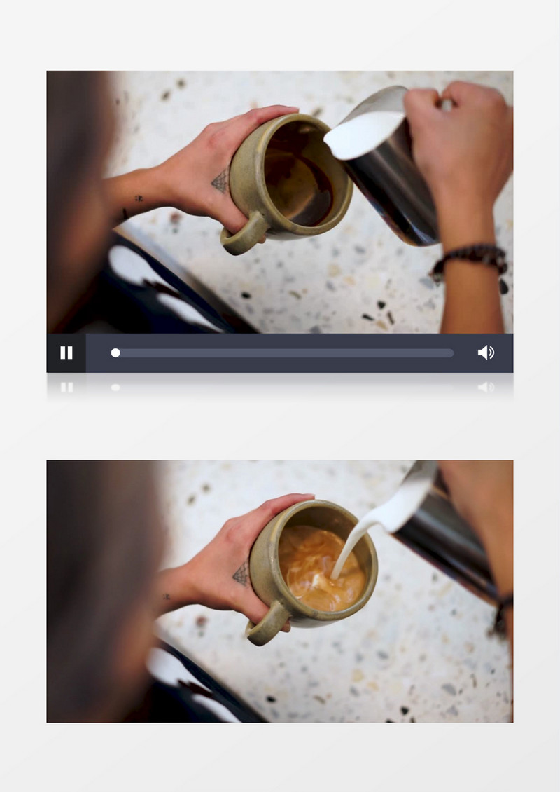 咖啡师在加奶拉花实拍视频素材